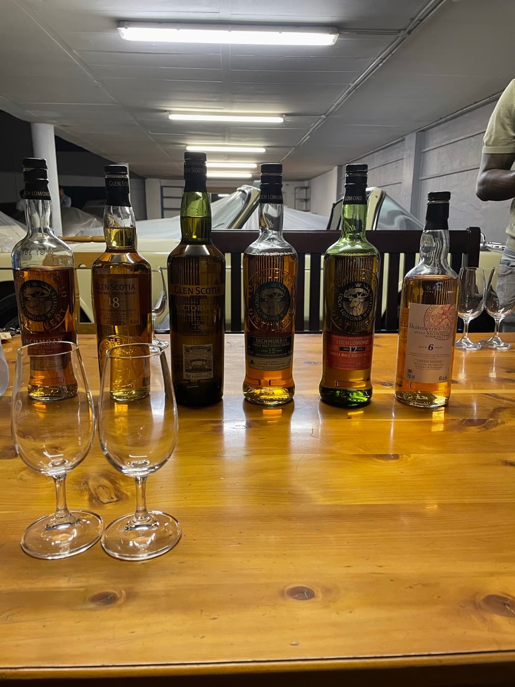 Bottles lined up for a tasting session